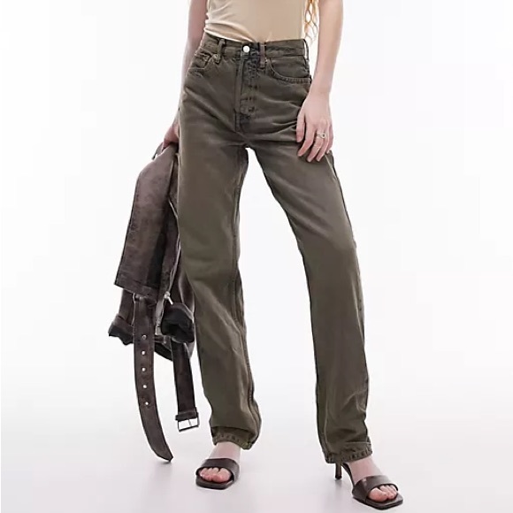 NWT TOPSHOP Dad Jeans Straight Leg Slim Fit Denim Relaxed Trench Grunge Gray New - Picture 1 of 11